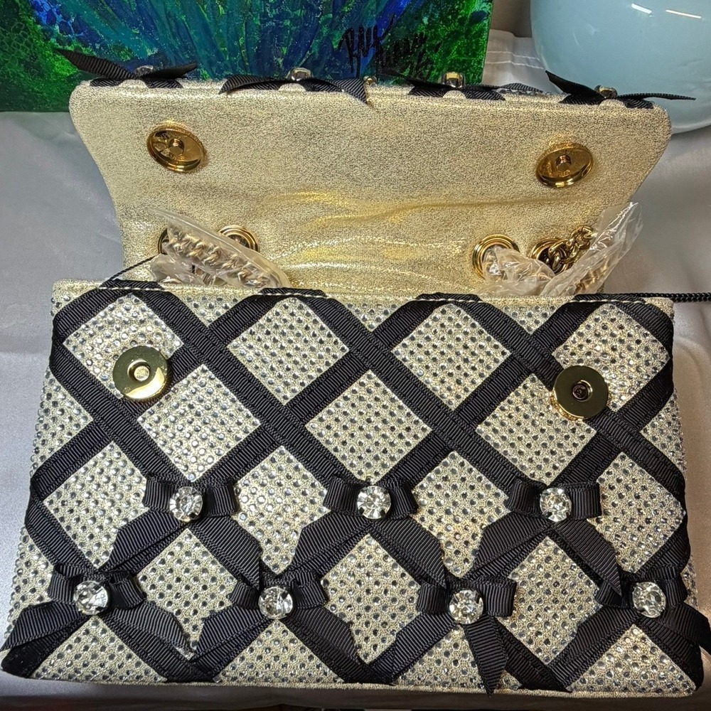 Kurt Geiger London Kensington Bows Gold Crystal Embellished Shoulder Bag New - Picture 7 of 9